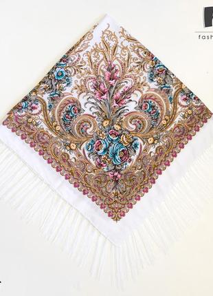 Павлопосадский белый платок изысканная 1275,61 фото