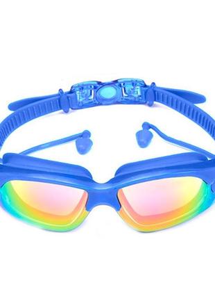 Очки для плавания с берушами, защита от уф anti-fog, kh76-a, синие1 фото