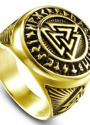 Перстень валкнут в рунічному колі (перстень золотого кольору) (aer-013), розмір (диаметр, мм) розмір 21