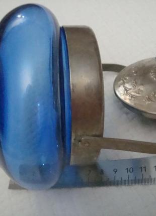 Старинная сахарница 1950 годов ссср цветное синее стекло кобальт мельхиор №400е4 фото