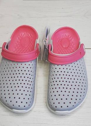 Крокс лайтрайд клог дитячі crocs literide kids clog grey/pink/white3 фото