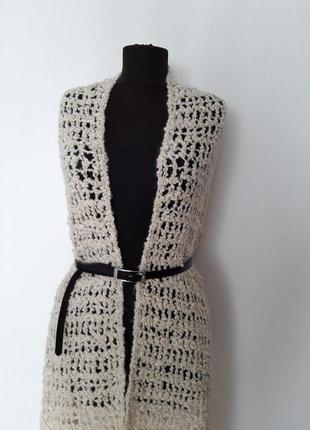 Большой, оригинальный вязаный шарф цвета айвори. 100% шерсть.