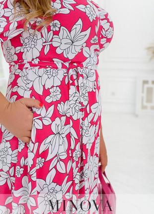 Малинова літня сукня а-силуету в квітковий принт, великих розмірів від 46 до 684 фото