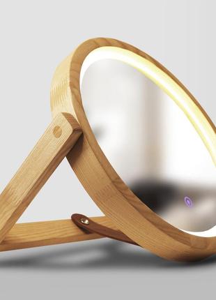 Дзеркало косметичне на підставці з led-підсвіткою luxury wood halo 30х30 см