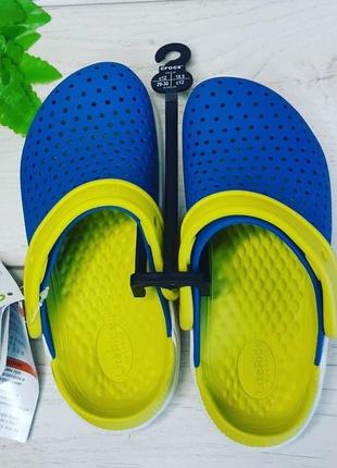 Крокс лайтрайд клог детские желто голубые crocs literide kids bright cobalt/citrus9 фото