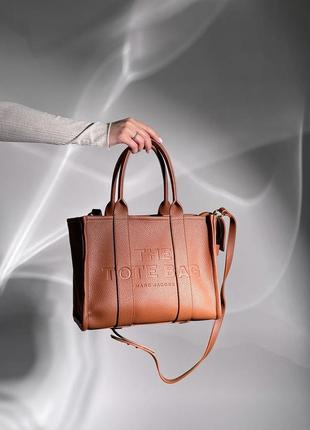 Сумка шоппер в стиле marc jacobs medium tote bag brown leather5 фото