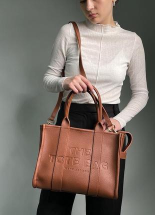 Сумка шоппер в стиле marc jacobs medium tote bag brown leather3 фото