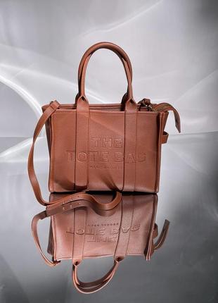 Сумка шоппер в стиле marc jacobs medium tote bag brown leather6 фото