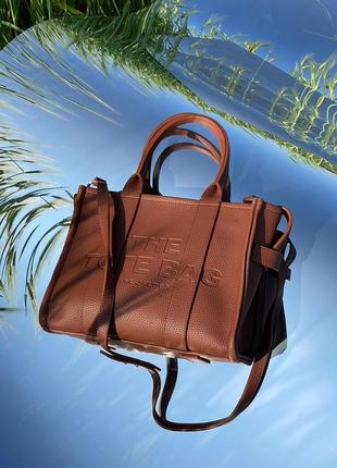 Сумка шоппер в стиле marc jacobs medium tote bag brown leather4 фото