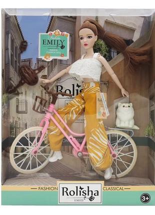 Кукла стильная "emily" шарнирная кукла на велосипеде с аксессуарами qj111d