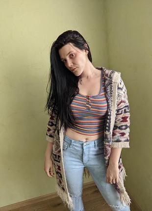 Кардиган узорами капишоном и бахромой🌕