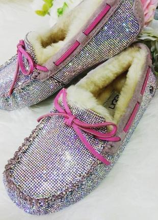 Ugg dakota moccasin pink drill угги женские мокасины cо стразами swarovski7 фото