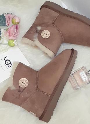 Ugg mini bailey button ii brown (1016422) угги коричневые с пуговицей5 фото