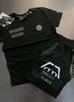 Летний чёрный спортивный костюм комплект philipp plein чорний спортивний костюм philipp plein
