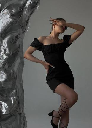 Черное мини платье  открытые плечи 4