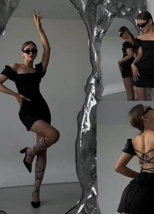Черное мини платье  открытые плечи 7