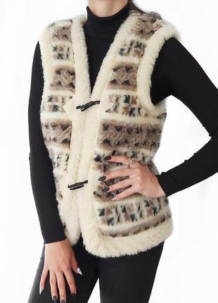 Хутряна подвійна жилетка з овчини (еко-шерсть) sheepskin орнамент розмір 48 - 50