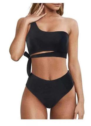 Модный купальник с завышенной талией. на одне плече