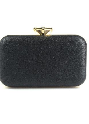 Черная вечерняя сумка клатч бокс с блестками маленькая мини сумочка выпускная на цепочке1 фото