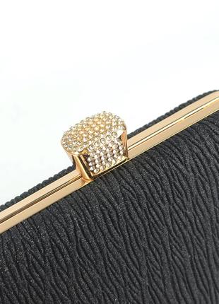 Вечерний текстильный маленький черный клатч бокс на цепочке, парадная выпускная мини сумочка клатч6 фото