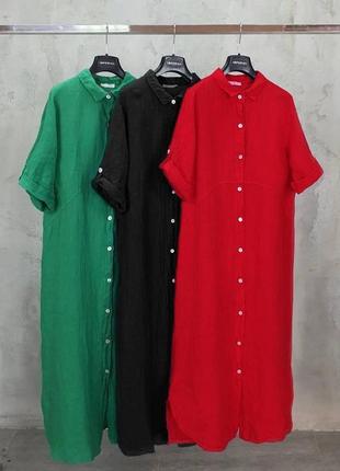 Платье рубашка 42-46 48-52 черный красный трава оливка беж
