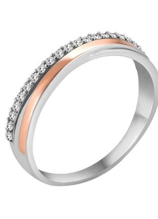 Серебряное кольцо с золотом и фианитами berta-10 размер:19;18.5;