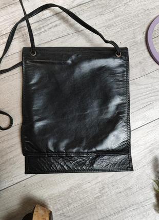 Женская кожаная сумка планшет черная ручная работа5 фото