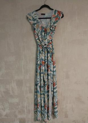 Летнее платье в пол цветочный принт тропики сарафан платье5 фото