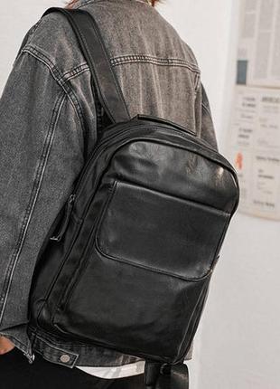 Мужской городской рюкзак экококира черный