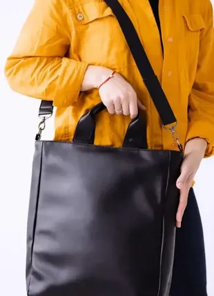 Жіноча велика та практична сумка високої якості з відділенням для ноутбука і документів чорна (№720)1 фото