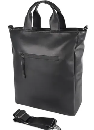 Жіноча велика та практична сумка високої якості з відділенням для ноутбука і документів чорна (№720)3 фото