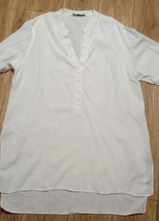 Изысканная белоснежная блуза туника с длинным рукавом v образным вырезом р 46/484 фото