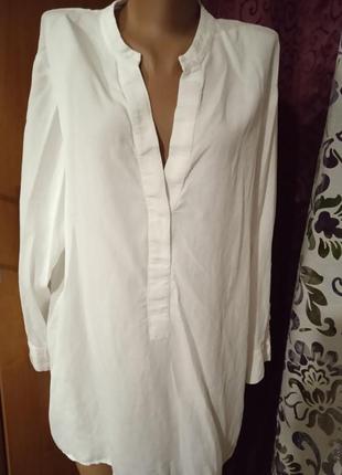 Изысканная белоснежная блуза туника с длинным рукавом v образным вырезом р 46/482 фото