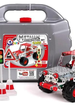 Конструктор металлический "авто" в чемодане 312 деталей 3855 технок 6 моделей и дорожные знаки
