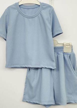 Блакитний літній комплект для дівчинки, розмір 116-122