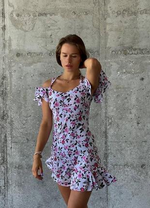 Женское летнее платье в цветочный принт ткань софт