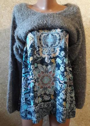 Серый укороченный свитер-травка с пришитой майкой2 фото