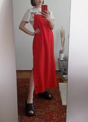 Яскраво-червоне морквяне плаття міді максі сукня пряма на бретельках monki, l