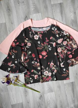 Шикарная блуза с оборкой рукавом в цветы батал большого размера нарядная стильная8 фото