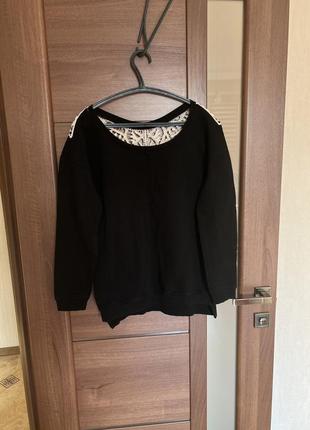Стильный черный свитшот джемпер, джордан свитер с кружевом размер м-л3 фото