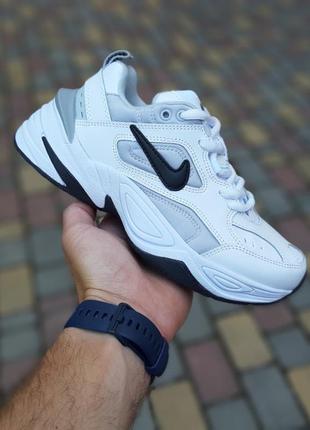 Женские кожаные кроссовки nike m2k tekno белые с черным серый задник летние кроссовки найк техно