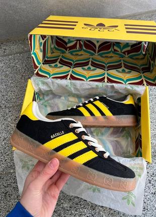 Adidas gazelle x gucci жіночі чоловічі чорні з жовтим кеди кросівочки адідас гучі женские мужские черные с жёлтым кеды кроссовки бренд весна літо10 фото