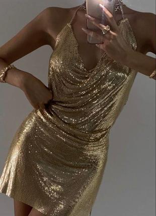 Сукня кольчуга металева золота золотиста блискуча5 фото