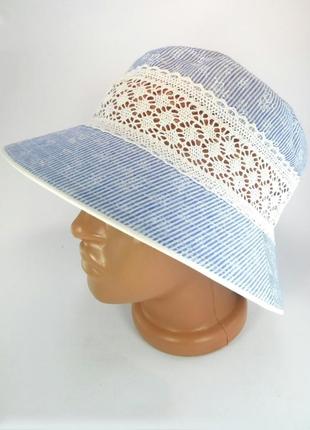 Панамы женские летние шляпы хлопок с натуральным кружевом панама голубая белая в ассортименте
