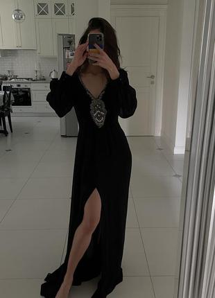 Шикарное шифоновое черное платье2 фото