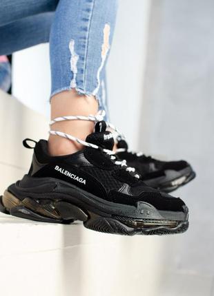 Женские стильные чёрные демисезонные кроссовки б@leнci@г@ black.