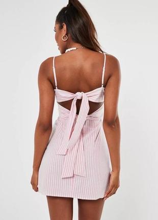 Розовое коттоновое платье в полоску с бантиками на спине missguided 💕4 фото