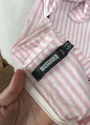 Розовое коттоновое платье в полоску с бантиками на спине missguided 💕3 фото