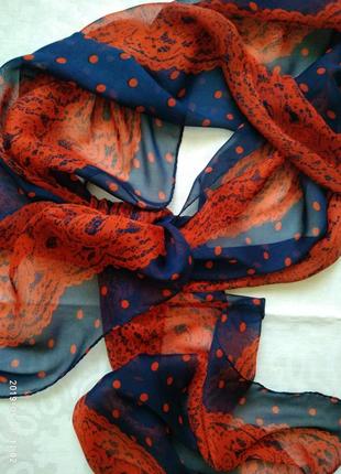 Шифоновий шарф "горошок і мереживо", 168х36 див.