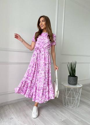 Нежное летнее розовое платье с цветами меди